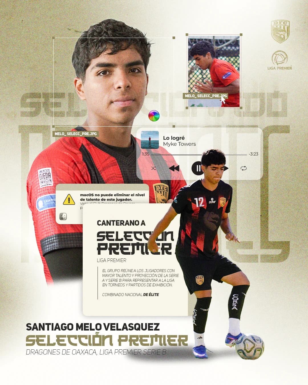 Cartel de la convocatoria de Santiago Melo Velasquez a la Selección Premier.